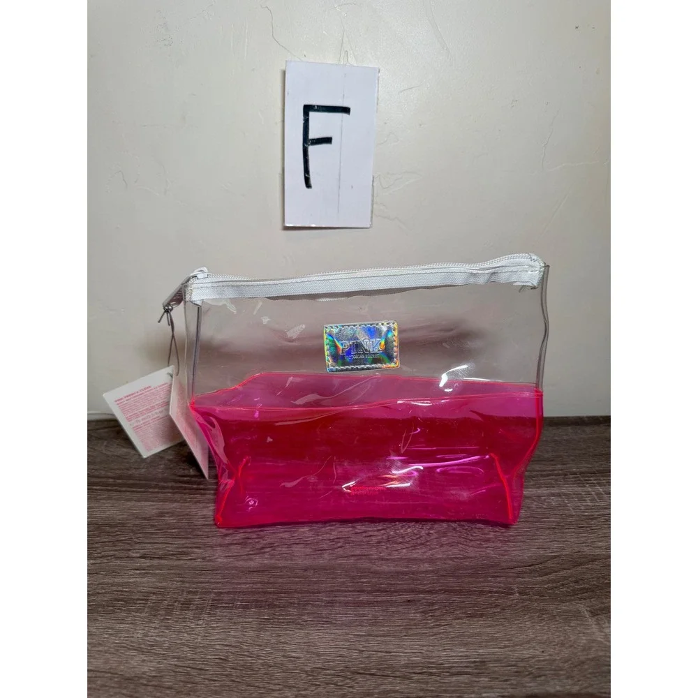 NWT Victoria's Secret PINK Makeup Bag Y2K Clear Neon Pink Cosmetic Pouch
